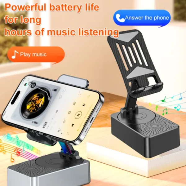 Bluetooth Speaker With Phone Stand 360º Rotating Mobile Phone Holder Anti-Slip Base Bluetooth Audio 5000mAh Power Bank Bracket
