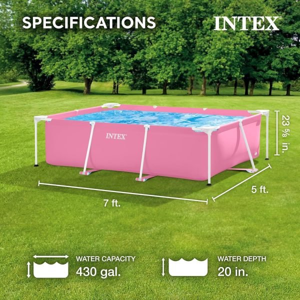 Limited-Time Sale for Summer Surprises AED 99د.إ:Intex 28266EH 7'L x 5'W x 23-5/8"H Rectangular Metal Frame Above Ground Outdoor Backyard Swimming Pool, 439 Gallons of Water, Pink