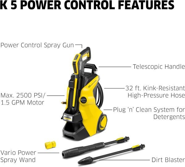 Limited-Time Sale for Summer Surprises AED 99د.إ:Kärcher Pressure Washer, K5 Power Control, Max 2500 PSI, 32 ft. Hose, 2 Spray Wands - 1.55 GPM