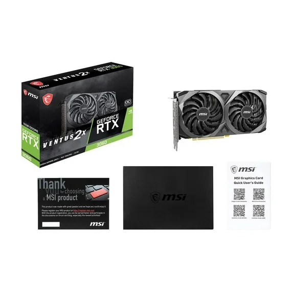 Limited-Time Sale for Summer Surprises AED 99د.إ:MSI GeForce RTX 3060 VENTUS 2X 12G OC Graphics Card: PCI Express Gen 4, 15 Gbps Memory Speed, 12GB GDDR6, 3x DisplayPort, 7680 x...