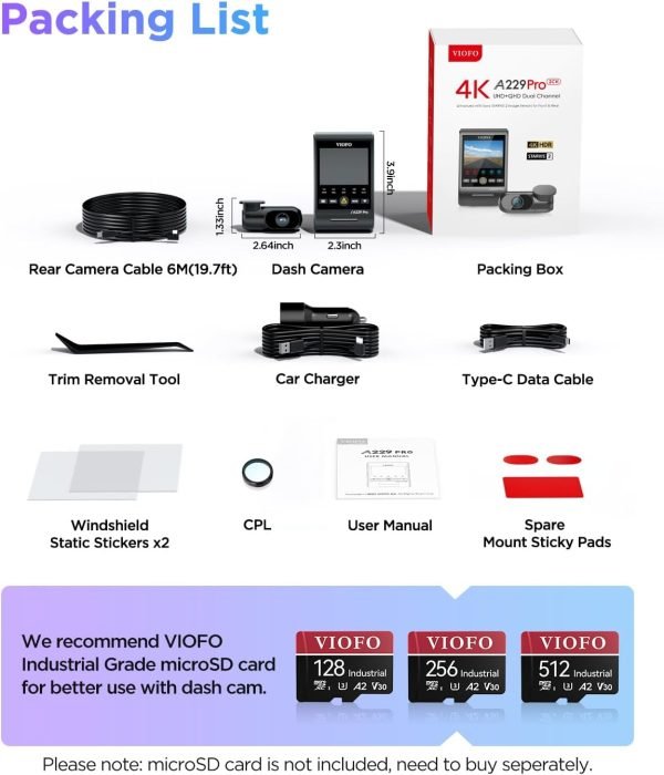 Limited-Time Sale for Summer Surprises AED 99د.إ:VIOFO A229 Pro 4K HDR Dash Cam, Dual STARVIS 2 IMX678 IMX675, 4K+2K Front and Rear Car Camera, 2 Channel with HDR, Voice...