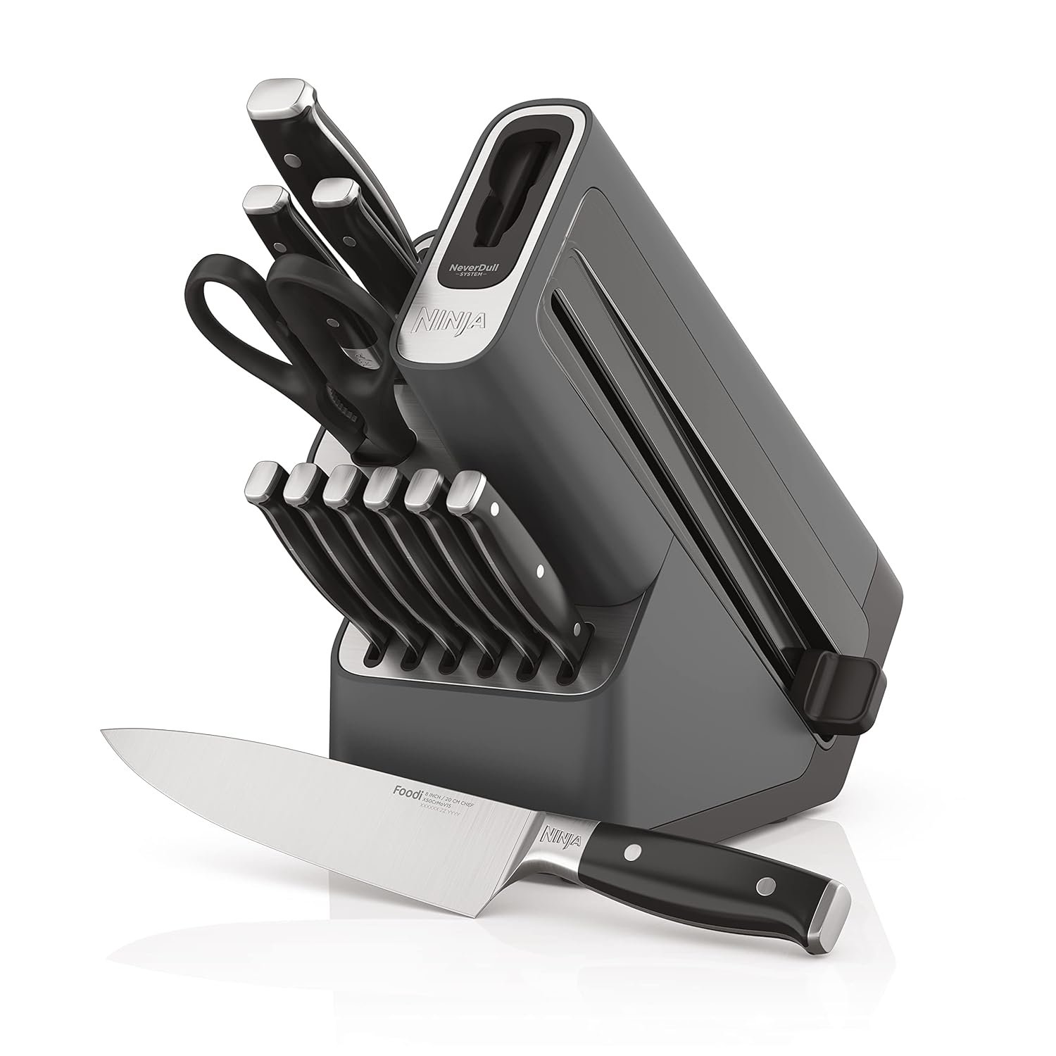 Summer Final Clearance Just AED 89د.إ:Ninja K32012 Foodi NeverDull Premium Knife System, 12 Piece Knife Block Set with Built-in Sharpener, German Stainless Steel Knives, Black