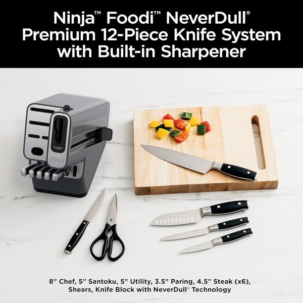 Summer Final Clearance Just AED 89د.إ:Ninja K32012 Foodi NeverDull Premium Knife System, 12 Piece Knife Block Set with Built-in Sharpener, German Stainless Steel Knives, Black