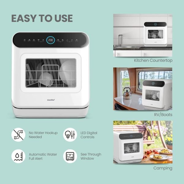Summer Final Clearance Just AED 99د.إ:COMFEE' Mini Dishwasher Countertop Dishwasher 3 Place Settings 6 Programs, Freestanding, Touch Control, LED Display, Delay Start and...