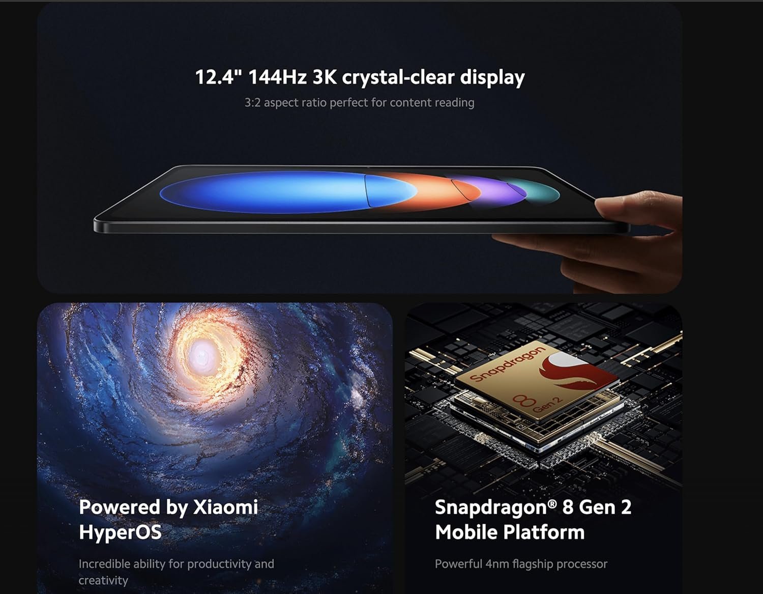 While Stocks Last:Xiaomi Tablet Xiaomi Pad 6S Pro 12.4 Snapdragon 8 Gen2 12.4" 3K 144Hz Display Hyper OS 10000mAh 120W Super Fast Charge Tablet PC