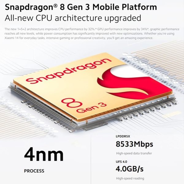 Xiaomi 14 5G (512GB + 12GB) (Global Version) Unlocked Worldwide (for Tmobile Mint Tello & Global) 50MP Triple Pro Leica Camera 6.36" 144Mhz (White)