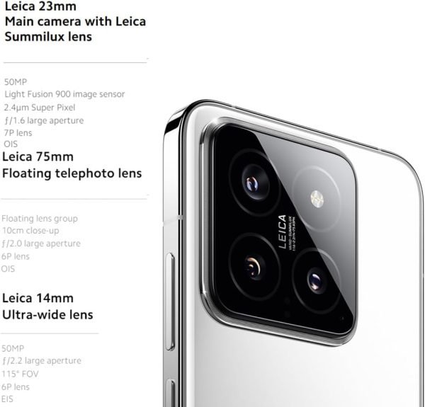 Xiaomi 14 5G (512GB + 12GB) (Global Version) Unlocked Worldwide (for Tmobile Mint Tello & Global) 50MP Triple Pro Leica Camera 6.36" 144Mhz (White)